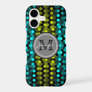 Monogram Acid green & Aqua Hexagons Mosaic Pattern