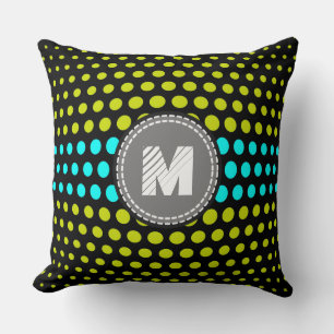Monogram Acid green & Aqua Polka Dots Pattern Cushion