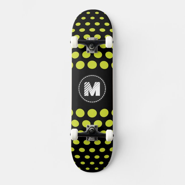 Monogram Acid green Polka Dots Pattern Skateboard (Front)