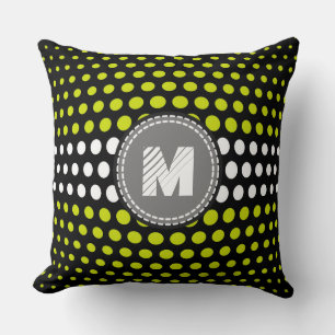 Monogram Acid green & White Polka Dots Pattern Cushion