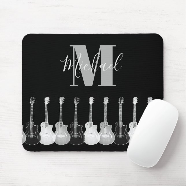 Monogram Acoustic electric guitar monochromatic Mouse Pad (With Mouse)