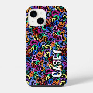 Monogram Add First Name Colourful Bubble Pattern iPhone 14 Case