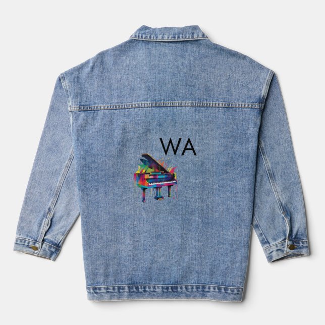 Monogram add initial letter name text piano music  denim jacket (Back)