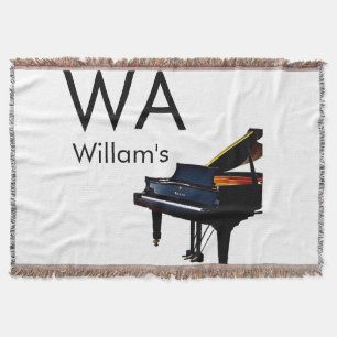 Monogram add initial letter name text piano music throw blanket