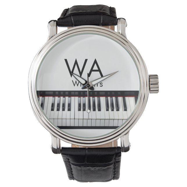 Monogram add initial letter name text piano music  watch (Front)