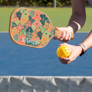 Monogram Add Name Retro Funky Colourful Flower Pickleball Paddle