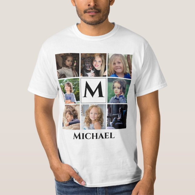 Monogram Add Text  Instagram Photo Collage T-Shirt (Front)