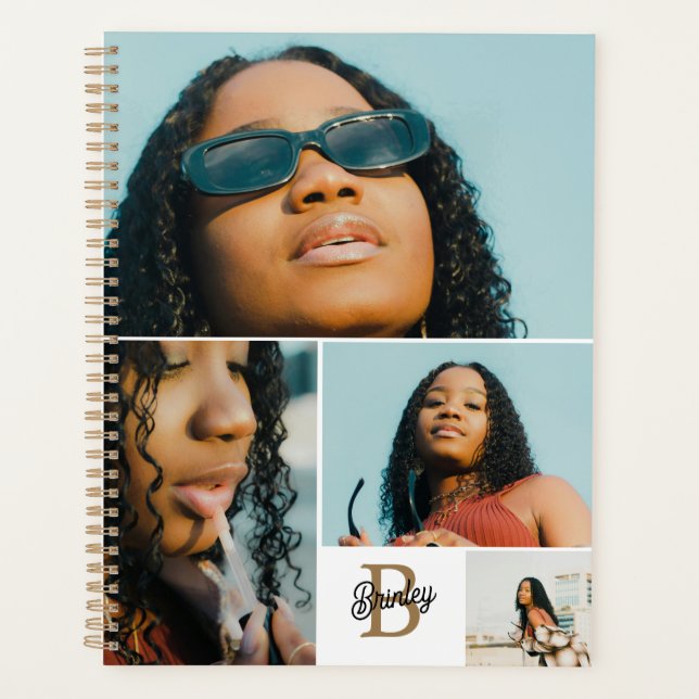 Monogram Add Your Own Custom 4 Photo Collage Planner (Front)