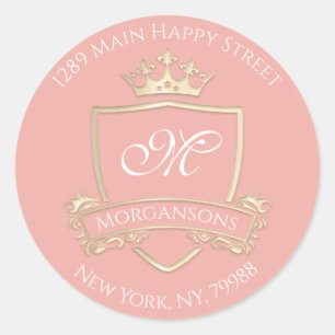 Monogram Address Crown Royal Gold Rose RSVP Classic Round Sticker