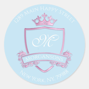 Monogram Address Crown Royal Pink Ocean RSVP Classic Round Sticker