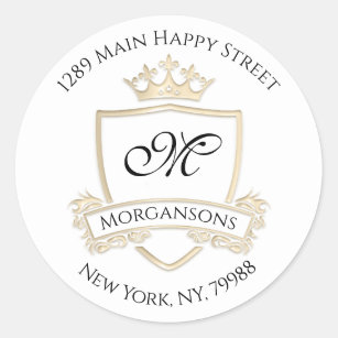 Monogram Address Crown Royal White Gold RSVP Classic Round Sticker