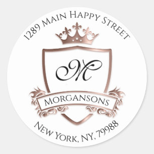 Monogram Address Crown Royal White Rose RSVP Classic Round Sticker