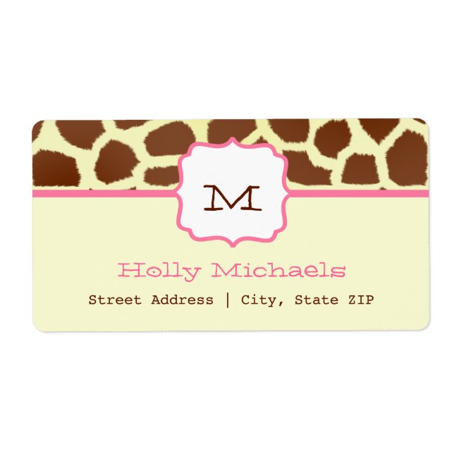Monogram Address Label - Giraffe Print & Pink (Front)