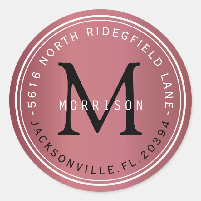 Monogram Address Label in Dusty Rose (Front)