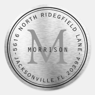 Monogram Address Label in Silver Metallic