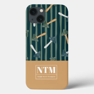Monogram adorable classic mushroom pattern Green iPhone 13 Case