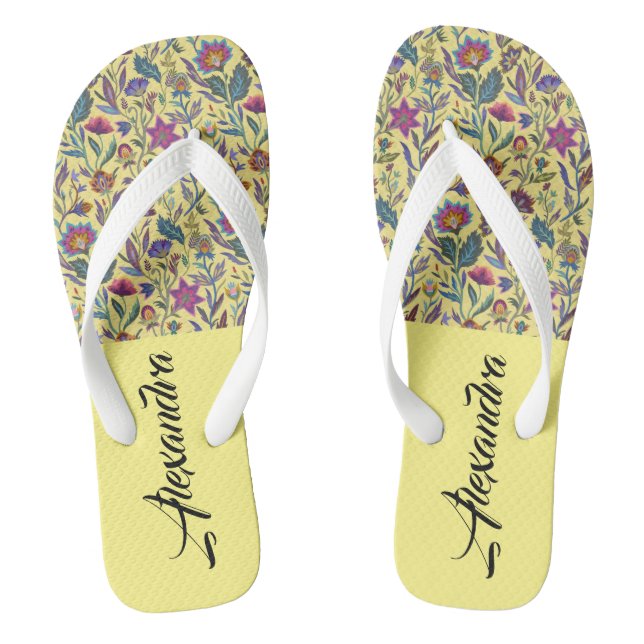Monogram Adorable classic Victorian Yellow floral Thongs (Footbed)