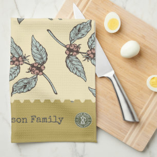 Monogram adorable colors Classic coffee pattern Tea Towel