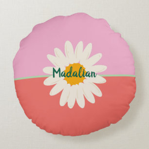 Monogram adorable girly pink green blue sunflowers round cushion