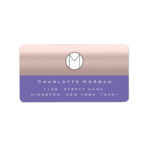 Monogram Adress Name Minimal Rose Purple  RSVP Label