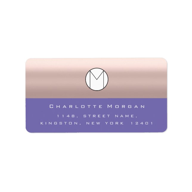 Monogram Adress Name Minimal Rose Purple  RSVP Label (Front)