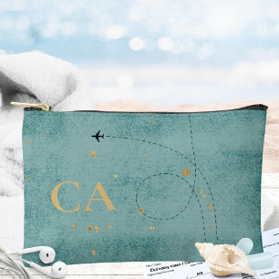 Monogram Aeroplane Dark Turquoise Gold Travel Accessory Pouch