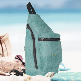 Monogram Aeroplane Dark Turquoise Gold Travel Sling Bag