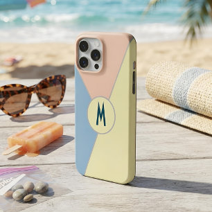 Monogram Aesthetic Blue Peach Pastel Colour Block iPhone 15 Pro Max Case