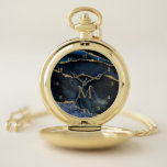 Monogram Agate Navy Blue Gold Marble Pocket Watch<br><div class="desc">Pocket Watch with Monogram Agate Navy Blue Gold Gemstone Marble Geode Glitter Sparkle Personalised Birthday - Anniversary or Wedding Gift / Suppliest - Add Your Letter / or Name - Text or Remove - Make Your Special Pocket Watches Gift - Resize and move or remove and add text / elements...</div>