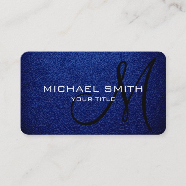 Monogram Air Force Blue Leather Look Business Card (Front)