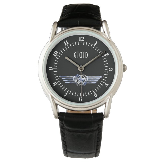 Monogram Air Pilot Chrome Like Star Wings Black Watch (Front)