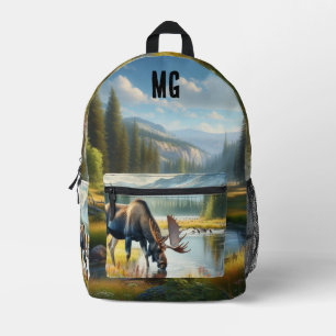 Monogram Alaska Watercolor Moose Printed Backpack
