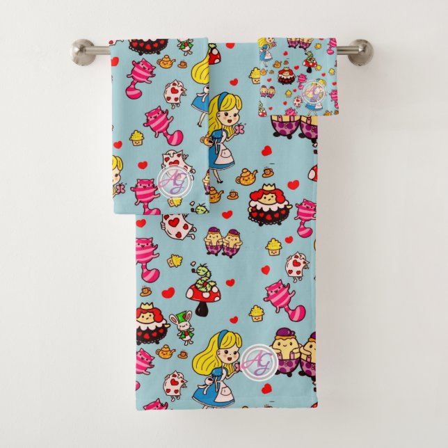 Monogram Alice In Wonderland Kawaii Girls Decor Bath Towel Set (Insitu)