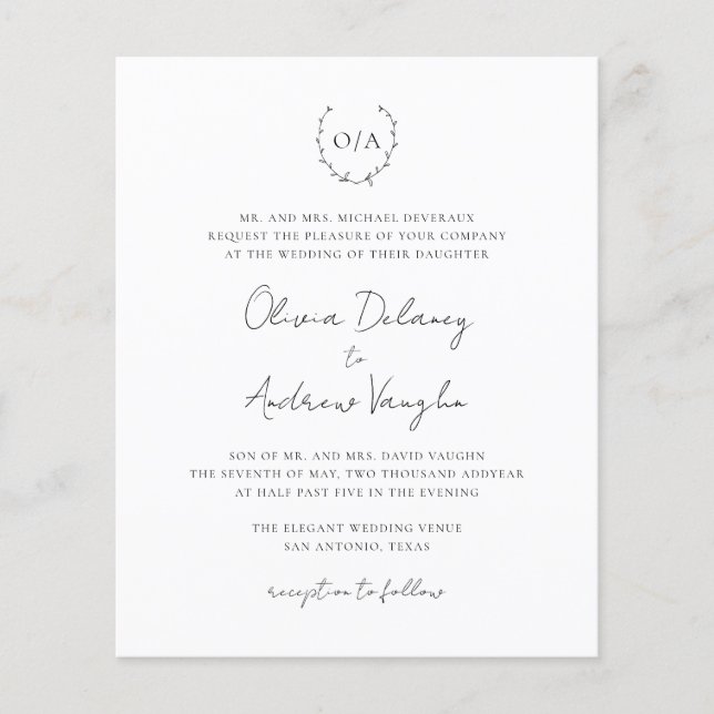 Monogram All In One Budget Wedding Invitation (Front)