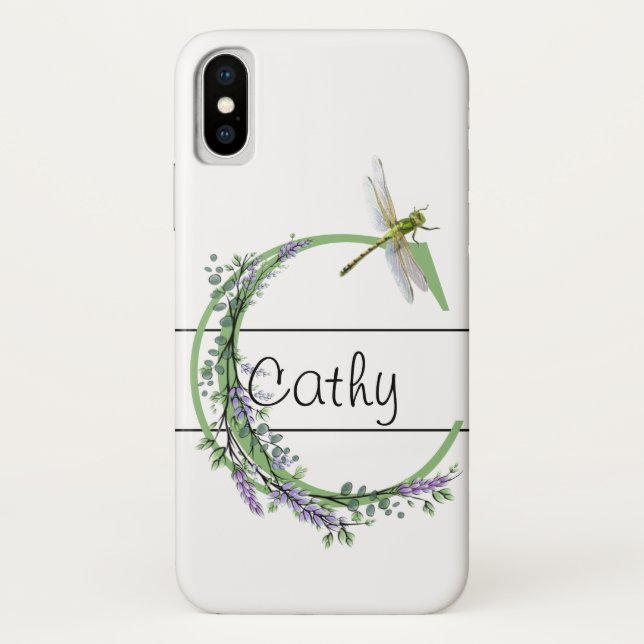Monogram alphabet C Lavender Eucalyptus Dragonfly Case-Mate iPhone Case (Back)