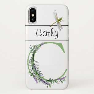 Monogram alphabet C Lavender Eucalyptus Dragonfly iPhone X Case