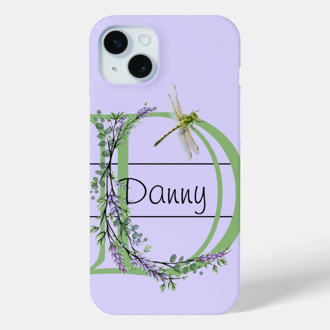 Monogram alphabet D Lavender Eucalyptus Dragonfly Case-Mate iPhone Case (Back)