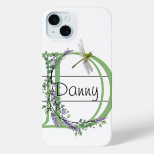 Monogram alphabet D Lavender Eucalyptus Dragonfly iPhone 15 Mini Case