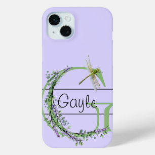 Monogram alphabet G Lavender Eucalyptus Dragonfly iPhone 15 Mini Case