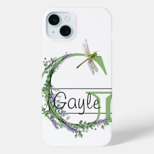 Monogram alphabet G Lavender Eucalyptus Dragonfly iPhone 15 Mini Case