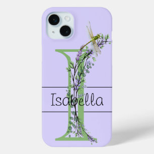 Monogram alphabet I Lavender Eucalyptus Dragonfly iPhone 15 Mini Case