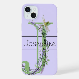 Monogram alphabet J Lavender Eucalyptus Dragonfly iPhone 15 Plus Case