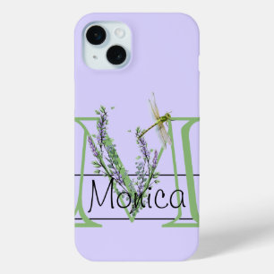 Monogram alphabet M Lavender Eucalyptus Dragonfly iPhone 15 Mini Case