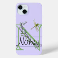 Monogram alphabet N Lavender Eucalyptus Dragonfly