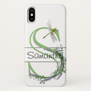 Monogram alphabet S Lavender Eucalyptus Dragonfly iPhone X Case