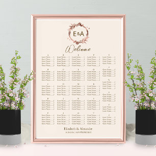 Monogram Alphabetical Seating Chart Sign Board