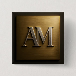 Monogram AM Brushed Gold Metal Design 15 Cm Square Badge