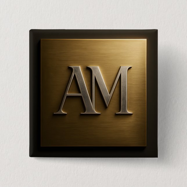 Monogram AM Brushed Gold Metal Design 15 Cm Square Badge (Front)