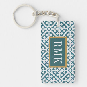 Monogram   Amadora Blue Pattern Key Ring