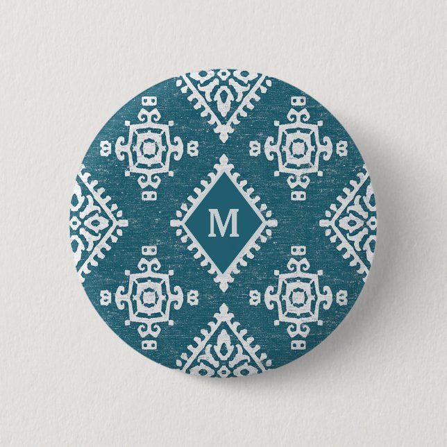 Monogram | Amadora Teal Blue Pattern 6 Cm Round Badge (Front)
